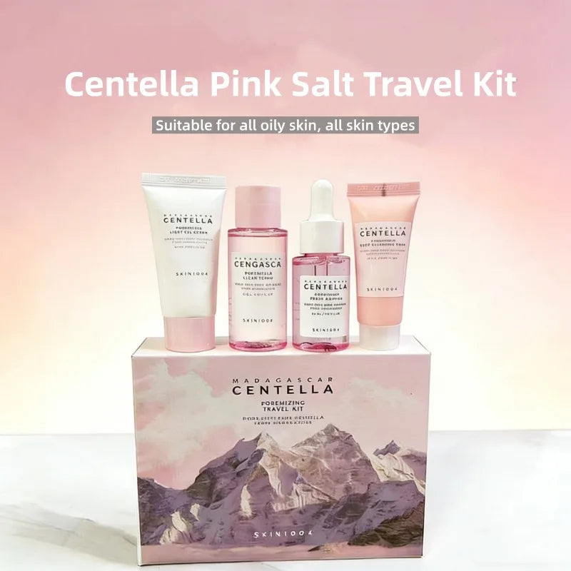Transform Your Skincare Routine with the Korean Centella Pink Salt Travel Kit: Pore Minimizing Toner, Foam, Pore Care Fresh Ampoule, and Light Gel Cream for Radiant Skin Anywhere!