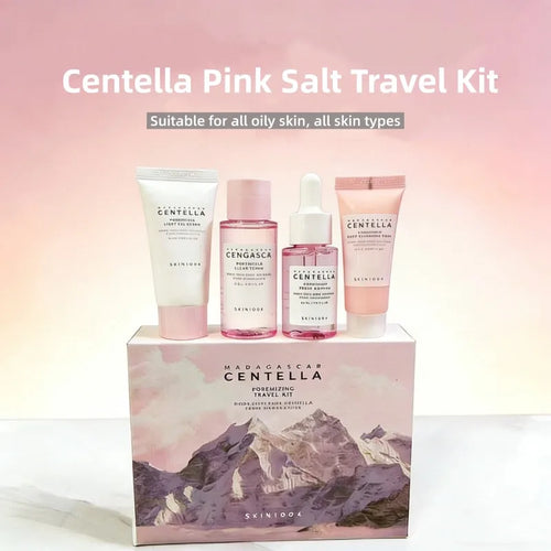 Transform Your Skincare Routine with the Korean Centella Pink Salt Travel Kit: Pore Minimizing Toner, Foam, Pore Care Fresh Ampoule, and Light Gel Cream for Radiant Skin Anywhere!
