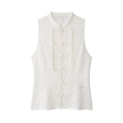 Chic Women’s White Lace Vest - Elegant Sleeveless Single Breasted Waistcoat for a Stylish Summer Look