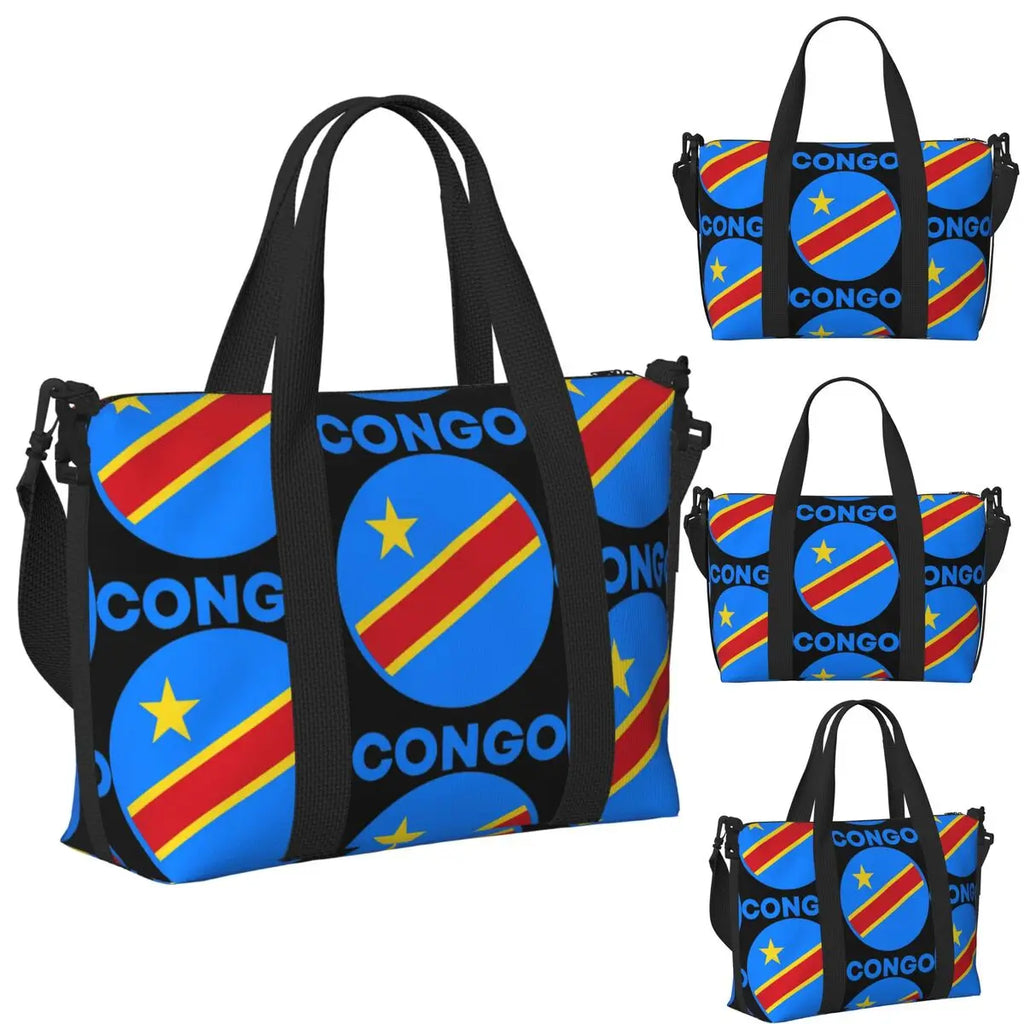 Stylish Large Capacity Congo Kinshasa Flag Duffle Bag - Perfect for Gym, Travel, and Shopping!