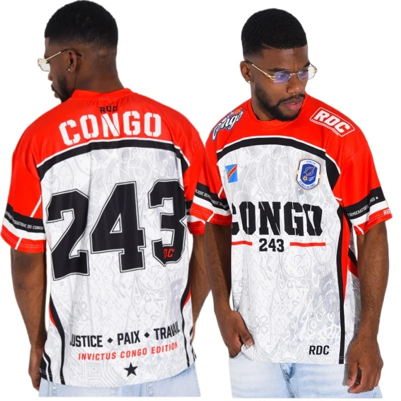 Celebrate Your Pride: Commemorative Short-Sleeve T-Shirt with Bold Democratic Republic of Congo Flag Design - Ideal for Sports Fans!