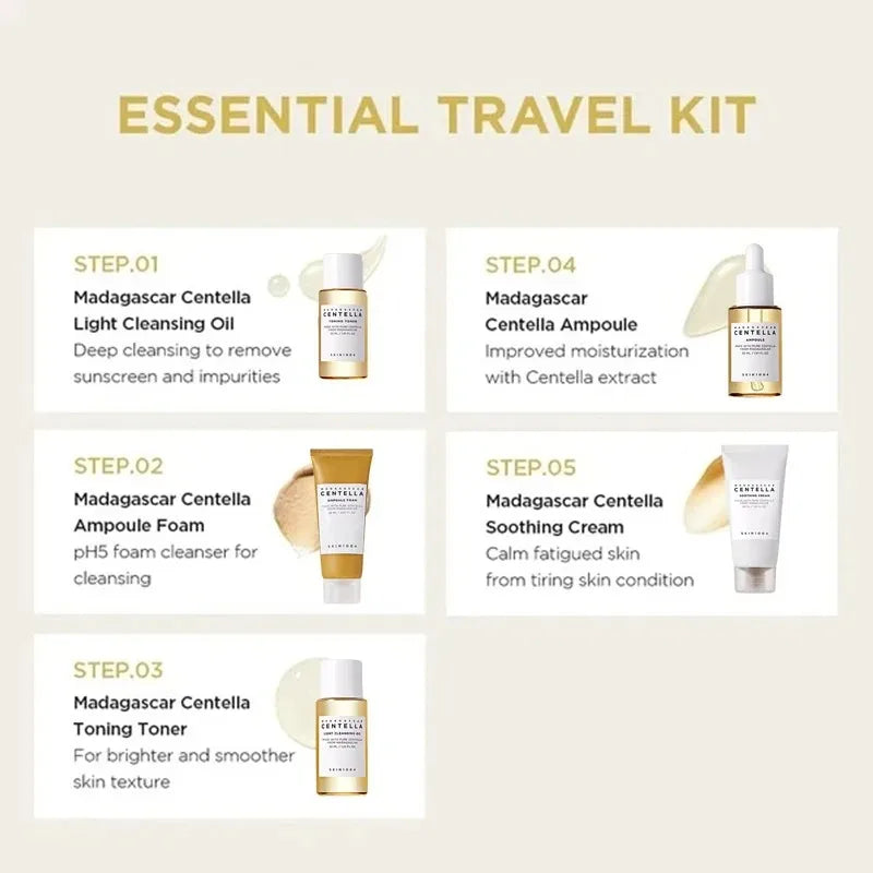 Discover Radiant Skin Anywhere: Madagascar Centella Travel Kit - Essential 5-Piece Set for Women