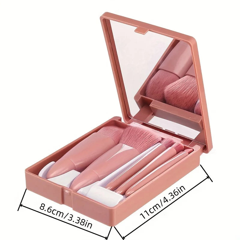 Transform Your Beauty Game: 5-Piece Portable Makeup Brush Set with Mirror - Your Ultimate Travel Essential!