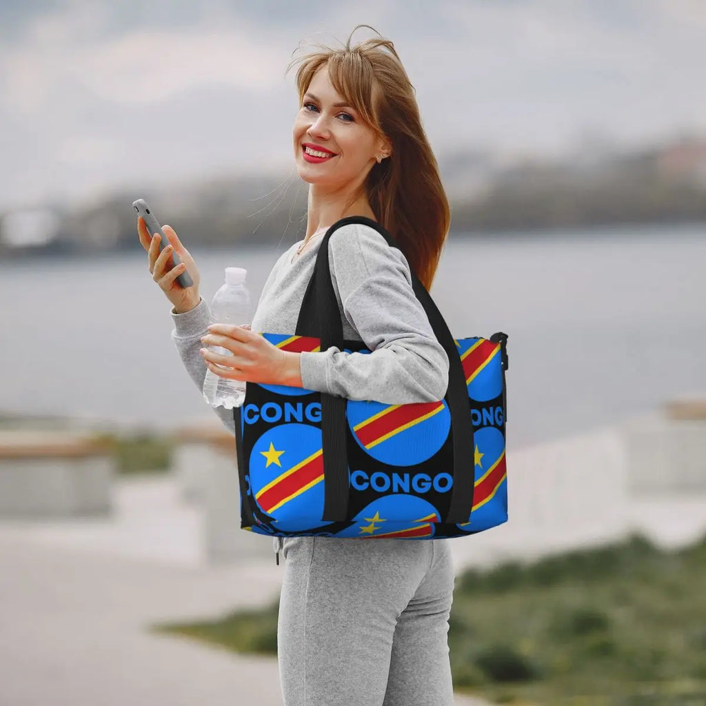 Stylish Large Capacity Congo Kinshasa Flag Duffle Bag - Perfect for Gym, Travel, and Shopping!