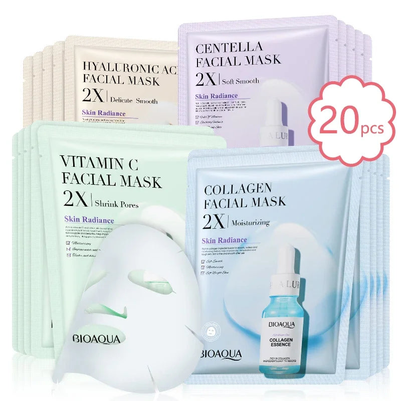 Revitalize Your Skin with 20Pcs Centella Collagen Face Masks - Hydrating & Refreshing Sheet Masks Infused with Hyaluronic Acid and Vitamin C