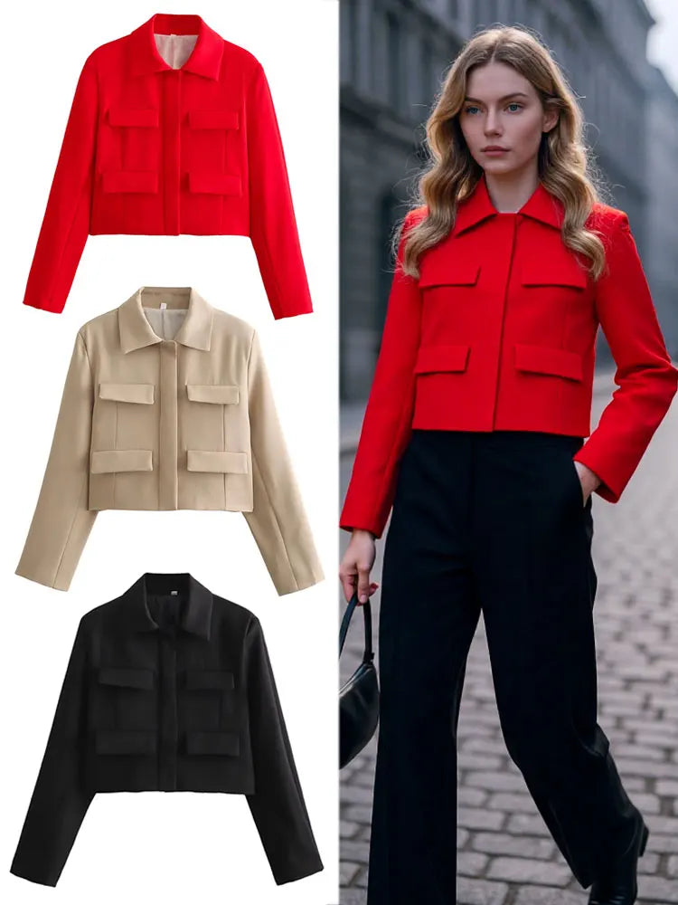 Chic Women's Vintage Turn-Down Collar Short Coat - Perfect for Office and Casual Wear