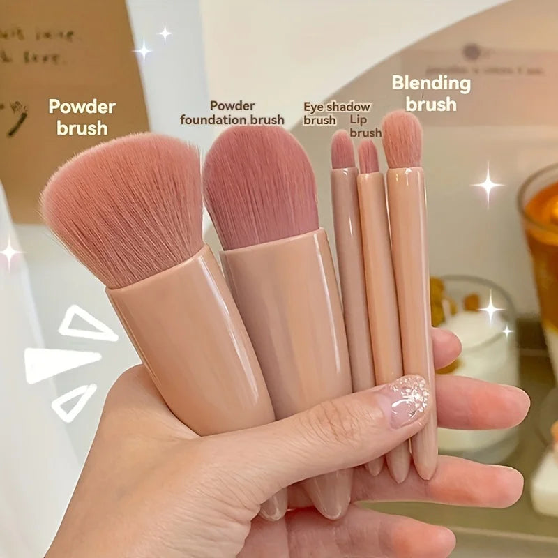 Transform Your Beauty Game: 5-Piece Portable Makeup Brush Set with Mirror - Your Ultimate Travel Essential!