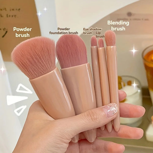 Transform Your Beauty Game: 5-Piece Portable Makeup Brush Set with Mirror - Your Ultimate Travel Essential!