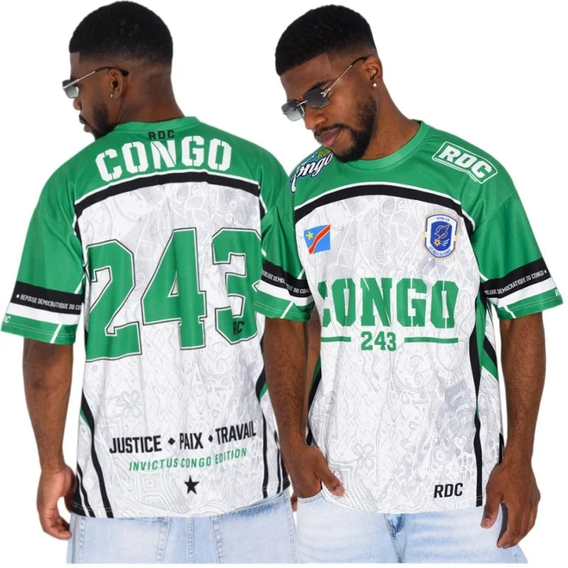 Celebrate Your Pride: Commemorative Short-Sleeve T-Shirt with Bold Democratic Republic of Congo Flag Design - Ideal for Sports Fans!