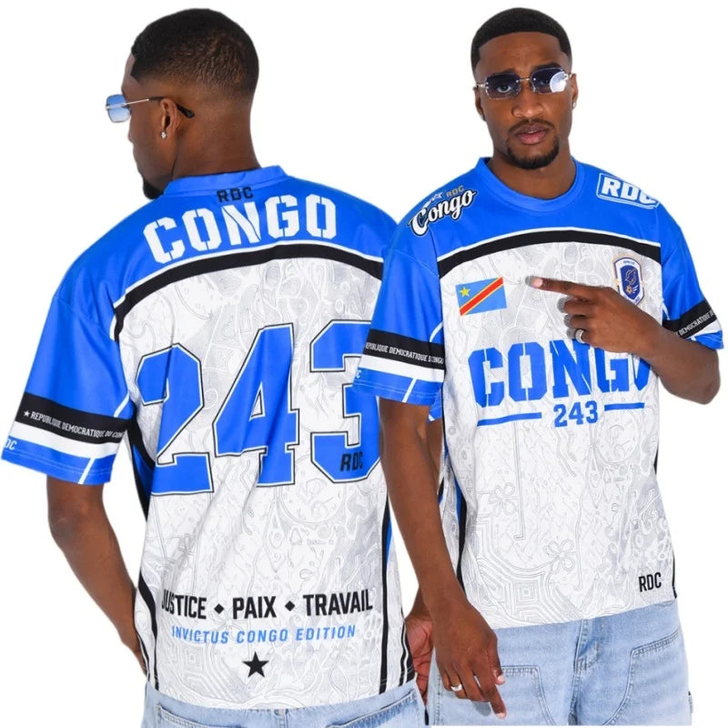 Celebrate Your Pride: Commemorative Short-Sleeve T-Shirt with Bold Democratic Republic of Congo Flag Design - Ideal for Sports Fans!