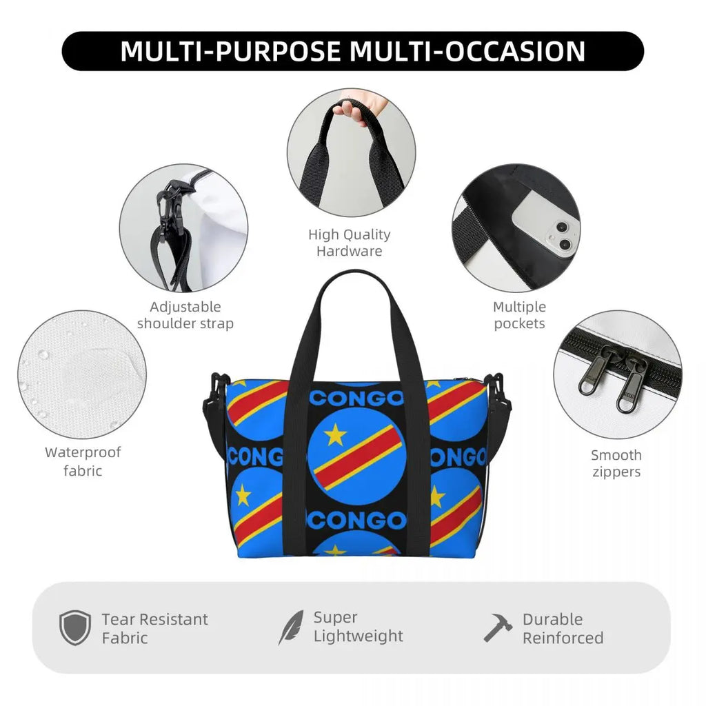 Stylish Large Capacity Congo Kinshasa Flag Duffle Bag - Perfect for Gym, Travel, and Shopping!