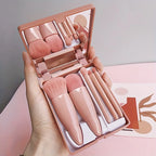 Transform Your Beauty Game: 5-Piece Portable Makeup Brush Set with Mirror - Your Ultimate Travel Essential!