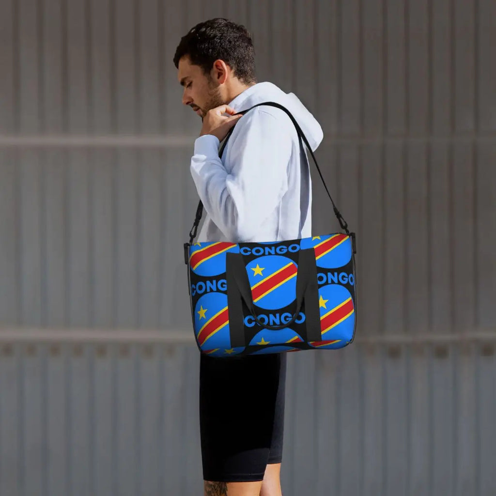 Stylish Large Capacity Congo Kinshasa Flag Duffle Bag - Perfect for Gym, Travel, and Shopping!