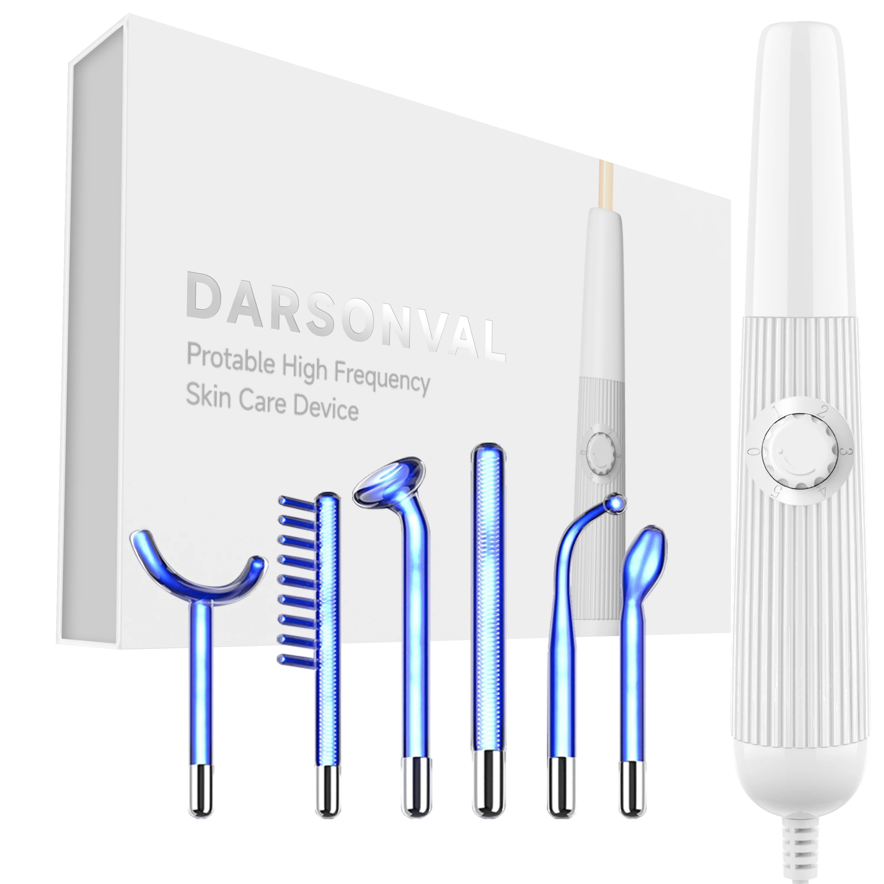 Revitalize Your Skin with the Blue 6-In-1 High Frequency Facial Machine - Anti-Aging, Acne Treatment, and Hair Therapy Tool with Neon & Argon Wands