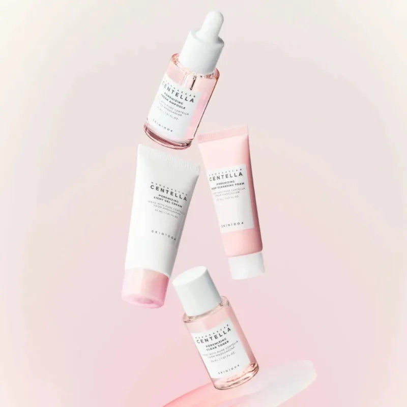 Transform Your Skincare Routine with the Korean Centella Pink Salt Travel Kit: Pore Minimizing Toner, Foam, Pore Care Fresh Ampoule, and Light Gel Cream for Radiant Skin Anywhere!